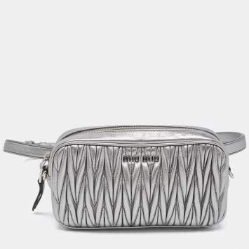 Pre Owned Miu Miu Silver Matelassé Leather Convertible Belt Bag