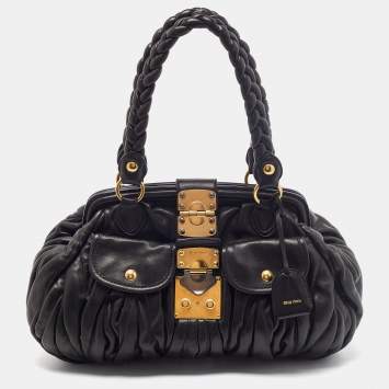 Pre Owned Miu Miu Black Matelassé Leather Coffer Frame Satchel