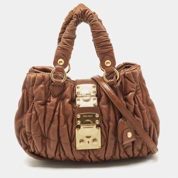 Pre Owned Miu Miu Brown Matelassé Leather Bauletto Aperto Tote