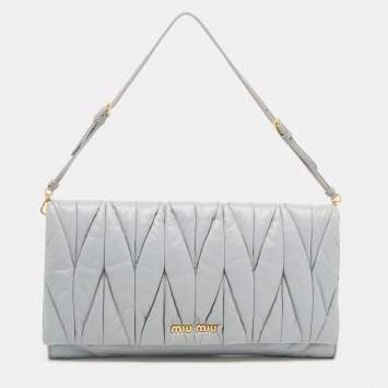 Pre Owned Miu Miu Ash Blue Matelassé Leather Flap Clutch Bag