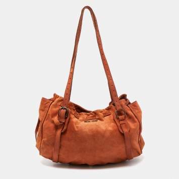 Pre Owned Miu Miu Brown Suede Drawstring Shoulder Bag
