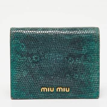 Pre Owned Miu Miu Green Karung Leather Flap Card Case 