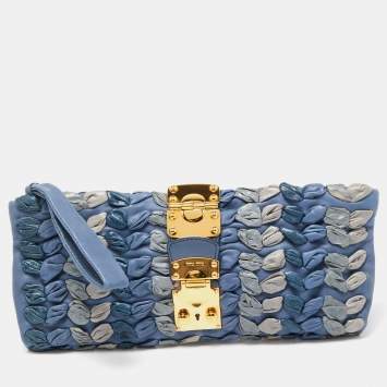 Pre Owned Miu Miu Blue/Grey Leather Wristlet Clutch