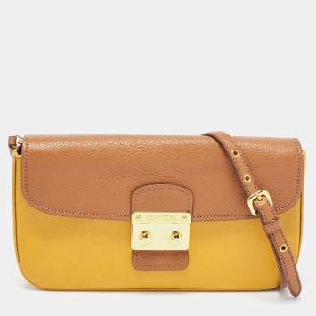 Pre Owned Miu Miu Tan/Yellow Madras Leather Shoulder Bag