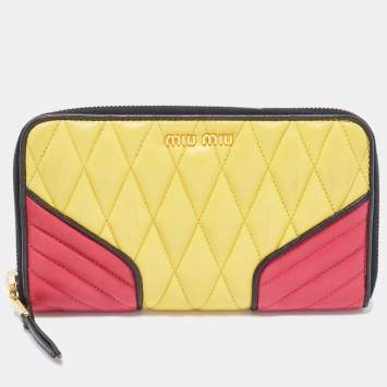 Pre Owned Miu Miu Tri Color Mixed Quilted Leather Zip Around Continental Wallet