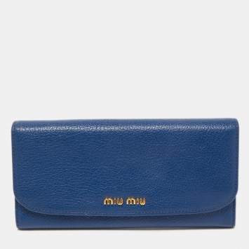 Pre Owned Miu Miu Blue Leather Flap Continental Wallet