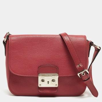 Pre Owned Miu Miu Pink Madras Leather Pushlock Flap Crossbody Bag