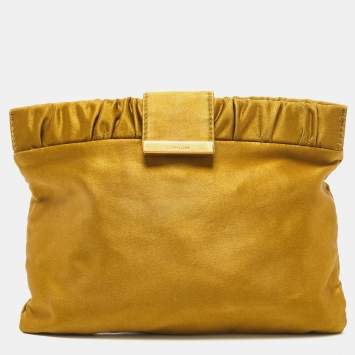 Pre Owned Miu Miu Olive Green Pleated Satin Clutch
