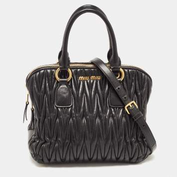 Pre Owned Miu Miu Black Matelassé Leather Bauletto Satchel
