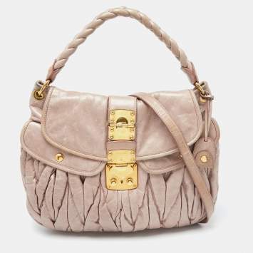 Pre Owned Miu Miu Pink Matelassé Leather Coffer Hobo