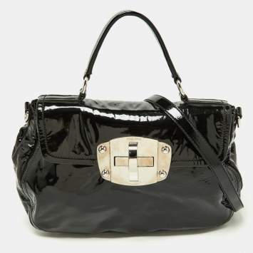 Pre Owned Miu Miu Black Patent Leather Turnlock Top Handle Bag