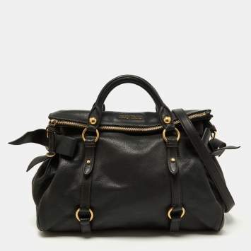 Pre Owned Miu Miu Black Leather Bow Bag