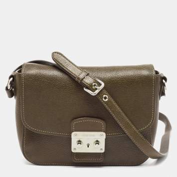 Pre Owned Miu Miu Green Madras Leather Pushlock Flap Crossbody Bag