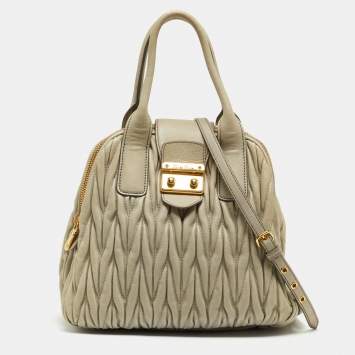 Pre Owned Miu Miu Grey Matelassé Leather Double Zip Satchel