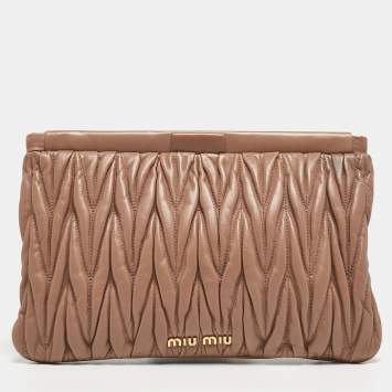 Pre Owned Miu Miu Beige Matelasse Leather Frame Clutch