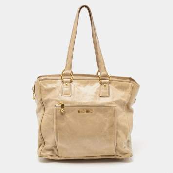 Pre Owned Miu Miu Beige Leather Front Pocket Tote