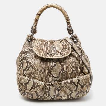 Pre Owned Miu Miu Beige Crystal Embellished Python Hobo