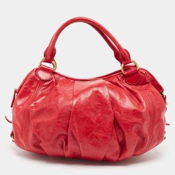 Pre Owned Miu Miu Red Vitello Lux Leather Satchel