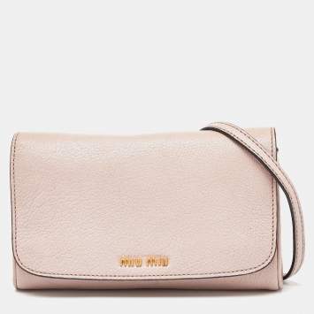 Pre Owned Miu Miu Pink Madras Leather Flap Crossbody Bag