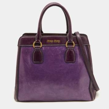 Pre Owned Miu Miu Two Tone Purple Leather Middle Zip Tote