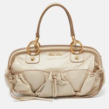 Pre Owned Miu Miu Beige Leather Frame Satchel 