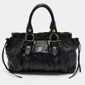 Pre Owned Miu Miu Black Patent Leather Gaufre Tote