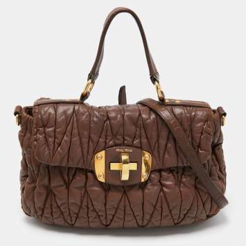 Pre Owned Miu Miu Brown Matelasse Leather Zip Satchel