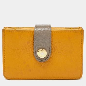 Pre Owned Miu Miu Mustard/Grey Leather Card Case
