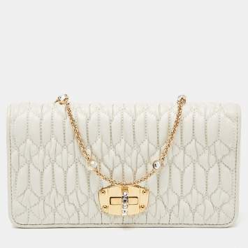 Pre Owned Miu Miu Off White Matelasse Leather Wallet on Chain
