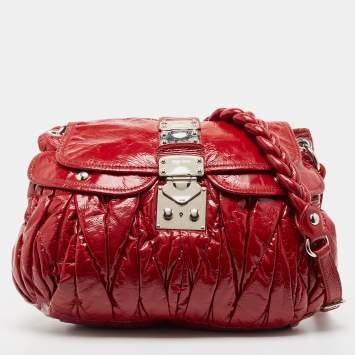 Pre Owned Miu Miu Red Matelassé Patent Leather Coffer Shoulder Bag