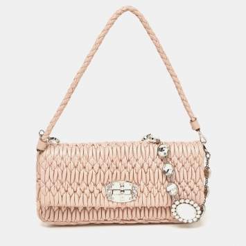 Pre Owned Miu Miu Old Rose Matelassé Nappa Leather Crystal Clutch Bag