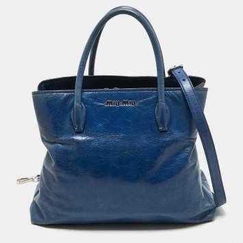 Pre Owned Miu Miu Blue Leather Vitello Tote 