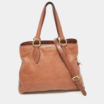 Pre Owned Miu Miu Brown Pebbled Leather Double Zip Convertible Tote