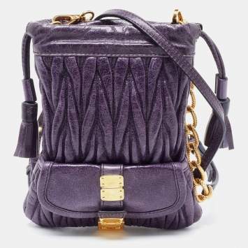Pre Owned Miu Miu Purple Matelassé Leather Drawstring Crossbody Bag