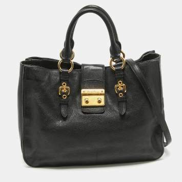 Pre Owned Miu Miu Black Madras Leather Pushlock Tote