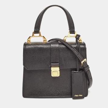 Pre Owned Miu Miu Black Madras Leather Mini Bandouliera Top Handle Bag