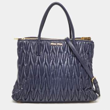 Pre Owned Miu Miu Navy Blue Matalasse Leather Tote