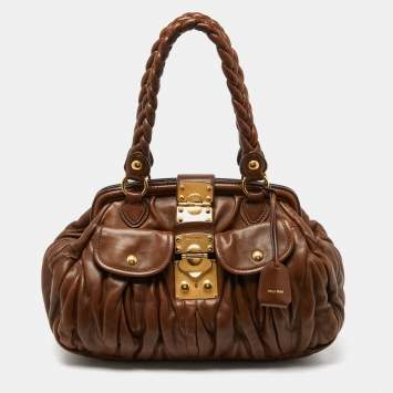 Pre Owned Miu Miu Brown Matelassé Leather Coffer Frame Satchel