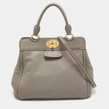 Pre Owned Miu Miu Grey Leather Turnlock Frame Satchel