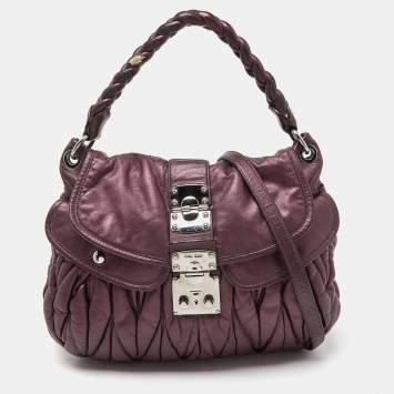 Pre Owned Miu Miu Purple Matelassé Leather Coffer Hobo