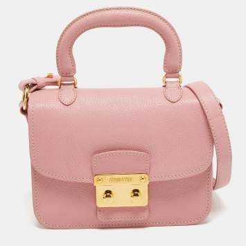 Pre Owned Miu Miu Pink Leather Pushlock Flap Top Handle Bag