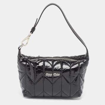 Pre Owned Miu Miu Black Quilted Patent Leather Mini Spirit Hobo