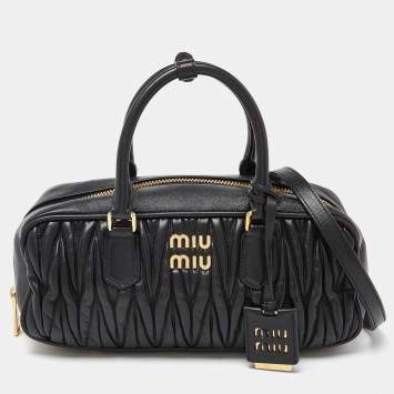 Pre Owned Miu Miu Black Matelassé Leather Top Zip Satchel