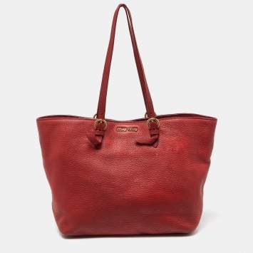 Pre Owned Miu Miu Red Leather Shopper Tote 
