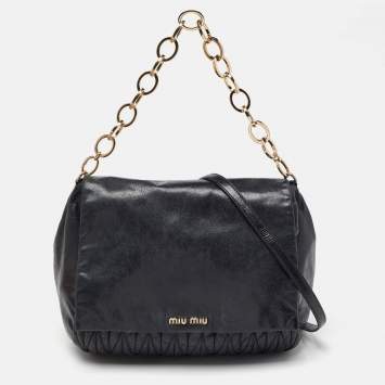 Pre Owned Miu Miu Black Matelassé Leather Flap Chain Shoulder Bag