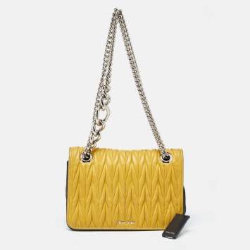 Pre Owned Miu Miu Yellow/Black Matelassé Leather Club Shoulder Bag