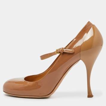 Pre Owned Miu Miu Beige Patent Leather Mary Jane Pumps Size 39