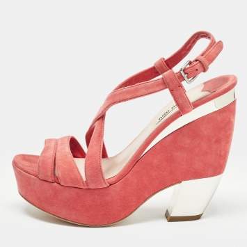 Pre Owned Miu Miu Pink Suede Platform Slingback Sandals Size 38