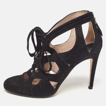 Pre Owned Miu Miu Black Suede Cut Out Pumps Size 37