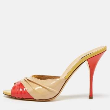 Pre Owned Miu Miu Tri Color Patent Leather Slide Sandals Size 39.5
